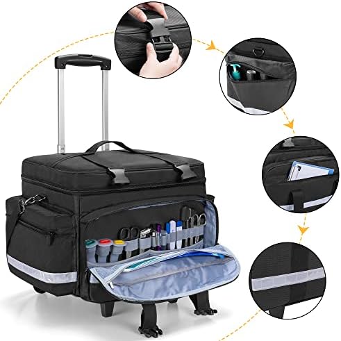 Медицинска чанта за количка Damero с Подвижна количка, Чанта за медицинско оборудване с Подвижни Подсумками и Разделители,