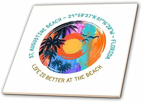 3dRose St. Augustine Beach, Флорида. Подарък кръгла плочка Life is better на плажа (ct_355768_1)