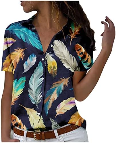 Дамски Еластични Блузи с къс ръкав Класически Намаляване на Копчета, Плюс Размер, Скъпа Струящаяся Тениска с принтом в Ретро