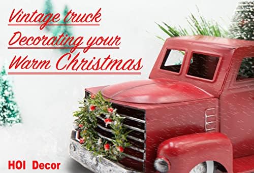 HOI [Разпродажба] Коледен декор за червено метален камион със снежна украса на Коледното дървото, Ретро Селска