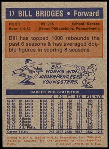 1972 Topps 17 Бил Бриджис Филаделфия 76-ърс (баскетболно карта) NM 76ers Канзас