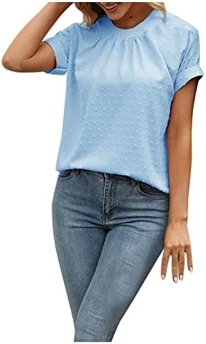 Лятна тениска за жени 2023, Модни Однотонная Ежедневна Блуза с Къс ръкав и кръгло деколте Размер Плюс, Върхове 1