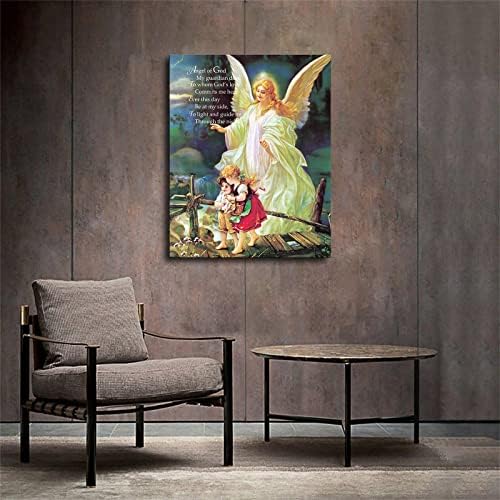 Ангел-Пазител на Божия Стихотворение - Децата на моста Религиозен Плакат Картина на Платно Религиозно Вдъхновение