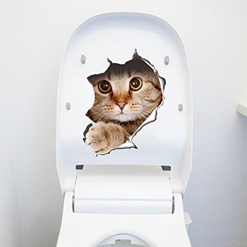 Опаковка от 2 бр Стикери за седалка за тоалетната чиния в банята, Супер Чаровна Котка С домашен Любимец Дизайн, 3D