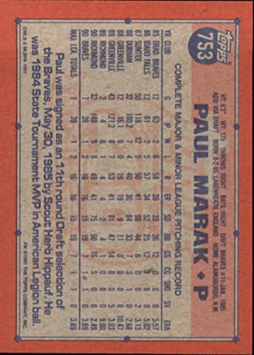 1991 Topps 753 Пол Марак от Ню Йорк-Нов MT RC Braves