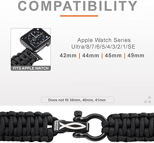 Каишка за часовник Savior Survival Gear Paracord - съвместим с джапанки Apple Watch и iWatch серия 42 мм 44