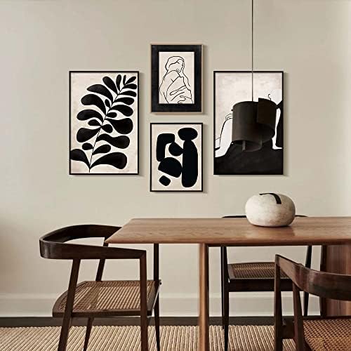 ArtbyHannah, 4 опаковки стенни рисунки в големи рамки за всекидневната, Модерни Черно-бежови Стенни рисунки върху платно