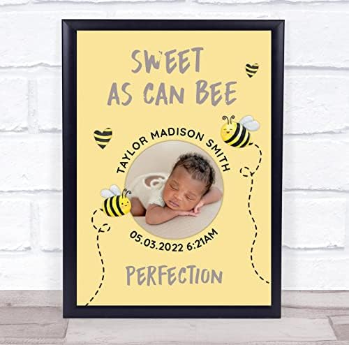 Раждането На Ново Бебе Снимка На Кръщението На Новороденото В Детска Памет От Пчелите Подарък Принт