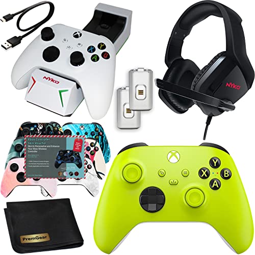 Контролер на Microsoft Xbox (електрическа Волта) за Серия X, Серия S, Xbox One, в комплект с играта над ухото слушалки