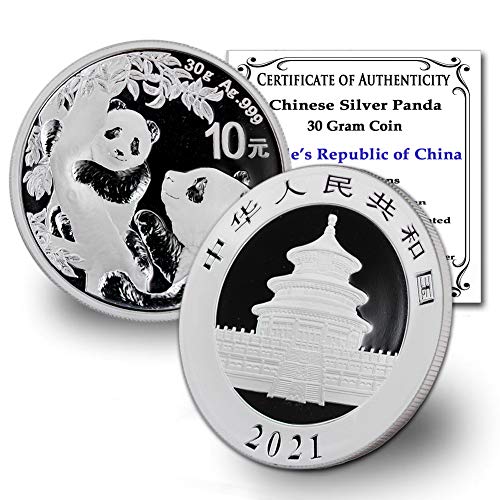 2021 Без монетния двор на 30-граммовая Сребърна монета с пандой, Лъскава, без лечение (в капсули), със сертификат