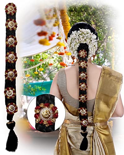 Индийски комплект Аксесоари за коса Bharatanatyam Savaram & Kunjalam Kemp Ready Jada/Чоти за коса с набор от 9 цвята