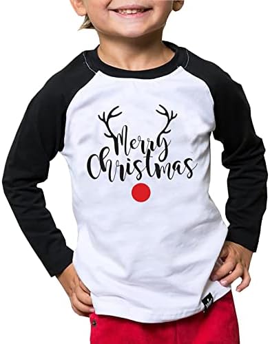 BOMYTAO Kids/Тениска с Коледен Елен За Малки Момичета И Момчета, Raglan С Дълъг Ръкав, Коледен Празничен Топ Тениска
