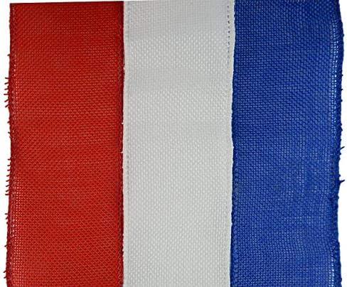 Патриотичен гама (опаковка от 3) Червено-бяло-синя кърпа от груб конопен плат, свързана с тел, 2 ролка лента с ширина