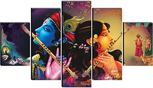 SAF Комплект от 5 Радха Кришна Религиозно съвременно изкуство Домашна декоративни стенни Живопис 30 инча x 18 инча