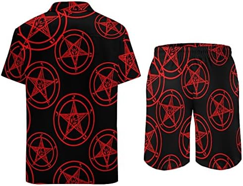 Мъжки Плажни дрехи Baphomet бизнес мениджър Satanic Sabbatic Коза от 2 теми, Хавайска Риза с копчета с Къс ръкав и къси Панталони,