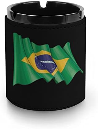 Бразилски Флаг Кожена Пепелник Кръг на Цигарената Преносим Пепелник Титуляр за Пепел за Украса на вашия Домашен Офис