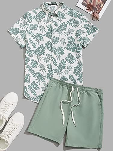 FIOXA Комплект дрехи от две части за мъже, Мъжка Риза с тропически принтом и къси панталони с завязками на кръста, пълен