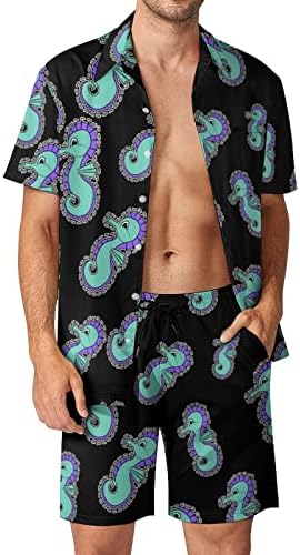 Мъжки Хавайски Ризи и панталони с копчета с къс ръкав Sea Horse, Лятна Плажно Облекло, Спортно облекло Свободно намаляване