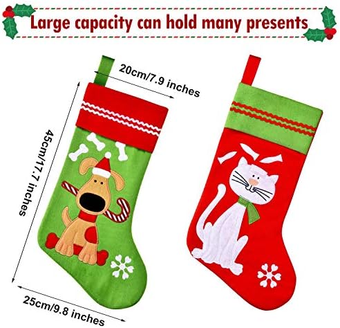 Коледни Чорапи за домашни любимци, 2 броя, Украса за Коледните Чорапи за домашни любимци, Бродирани с Шарките
