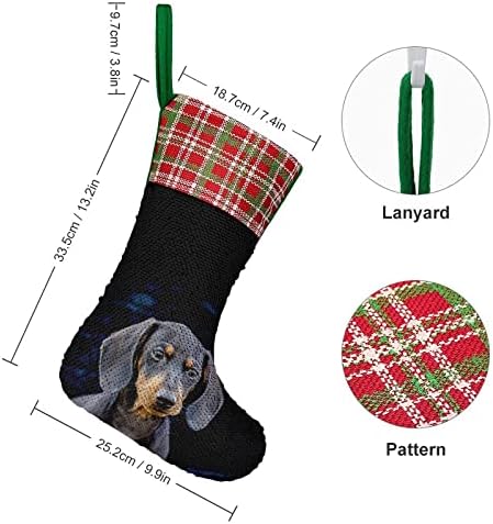 Черна Такса Кученце Кучето Пайети Коледни Празници Чорапи Обратим което променя Цвета си в Магически Състав за