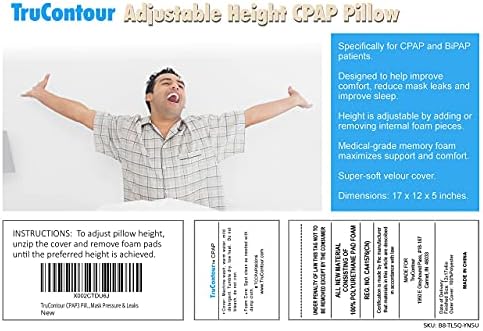 Възглавница TruContour CPAP за страничните спални места - Висококачествена пяна с памет ефект с четири настройки височина