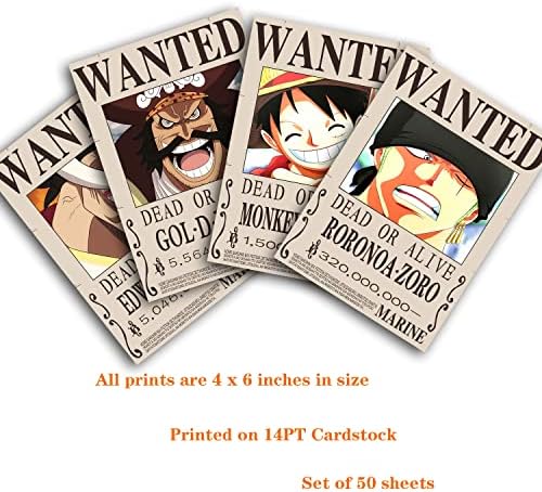 HANQING 50 БР. Аниме One Piece Wanted Poster Естетически Стенен монтаж Комплект колажи 4 × 6 см, се Използва за