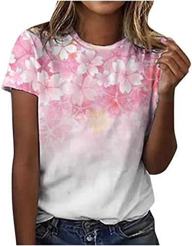 Ежедневна Тениска за Момичета с Къс Ръкав и Кръгло Деколте, Цветна Графика, Блуза Свободно, Намаляване, Ризи Женски