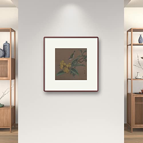 Птица Мушмули Китайска Живопис Ръчно Рисувани Стенни Изкуството на Източна Азия Четка За Миене на Мастило Акварел Декор за Дома: Хол (Без Рамка, 20 × 20 см)