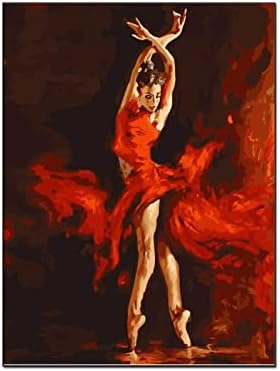 16x20 см (40x51 см) Абстрактна Живопис с маслени Бои Жена Испанската Фламенко Танцьор Червено Съвременно Произведение на