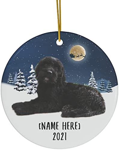 Черно Златен Пудел Украса за Кучета 2023 Коледна Елха Персонализирани Лични Подаръци 2024 Коледната Украса Бял Кръг