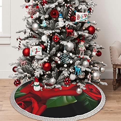 Пола във вид на елхи 48 инча - Пола в готически стил с Принтом Рози и Украса под формата на Четката за Коледните празници