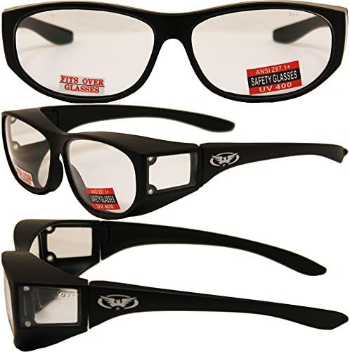 Global Vision 2 Чифта прозрачни слънчеви очила с защита от дим, надетых на върха на слънчеви очила ANZI Z87.1