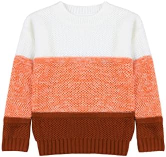 Вязаный Пуловер с дълги ръкави за момичета Sidefeel, Цветен Блок, Кръгъл Отвор, Сладък Топъл Пуловер За Почивка от 4 до
