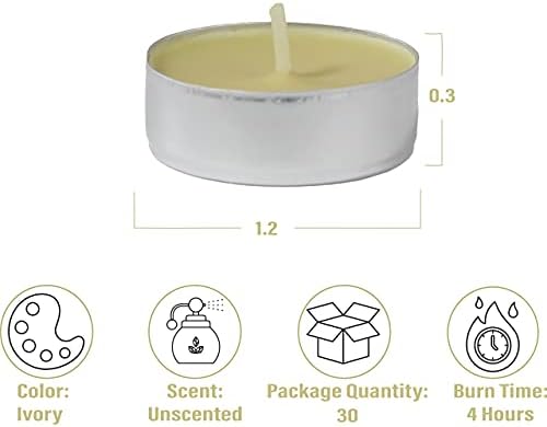 Цветни чаени свещи CandleNScent | Без миризма | Слонова кост | Произведено в САЩ (опаковка от 30 броя)