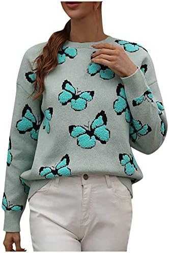 Плътни Есенните Модни Пуловери с дълъг ръкав, Дамски Нежнейшие Блузи Свободно Намаляване с кръгло деколте и пеперудата