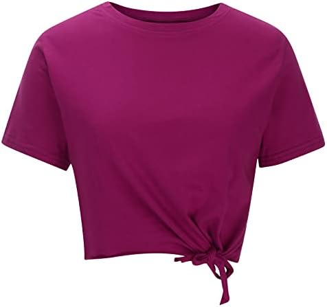 Дамски Блузи с завязками Отпред, Мода Лято Ежедневни Тениска с Кръгло деколте и Къс Ръкав, Монофонични Съкратен Топ