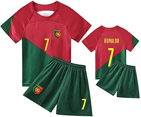 Casmyd Детска Футболна Фланелка на Португалия + Шорти Легендата на световното Първенство през 2022 7 Ronal'do по Футбол,