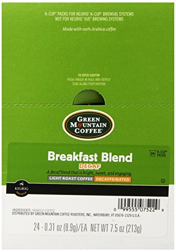 Смес за закуска Green Mountain Coffee без кофеин (кафе лека печене), контрол порция опаковка K-Cup за Keurig на пивоварите K-Cup (опаковка от 24 броя)
