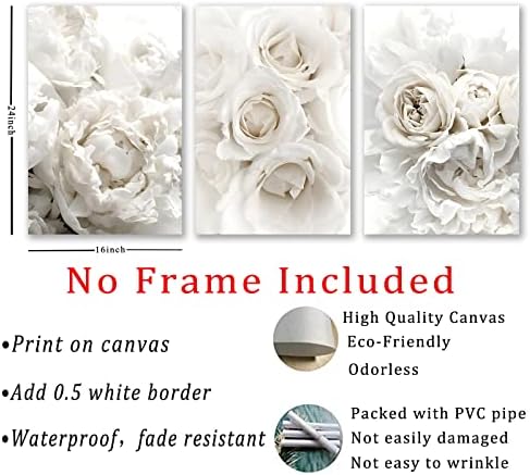 Бяла Роза Платно Стенно Изкуство Бели Цветя Картина за Хола Спални Божур Цветни Картини на Бели Цветя Платно Стенно Изкуство