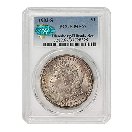 Американски сребърен долар Морган 1902 година MS-67 Илинойс, набор от $1 MS67 PCGS/CAC