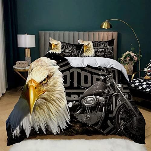 ZZXHG Пухени King Size Black Eagle Мотоциклет За възрастни, Комплект Спално бельо от Мек Микрофибър King с цип, Обръща Одеяло,