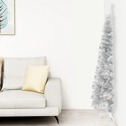 VidaXL Тънка Изкуствена Други Коледната елха с Поставка Сребрист цвят 94,5