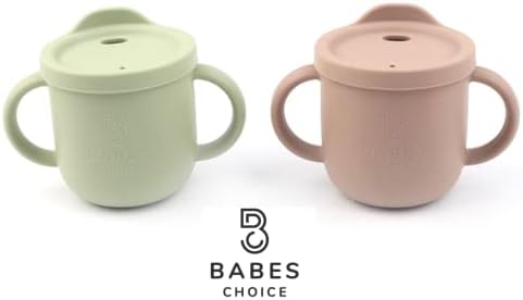 Babes Choice | Комплект от 2 Силиконови чаши за деца | Чаша С соломинкой за никнене на млечни зъби | Поильник С две дръжки