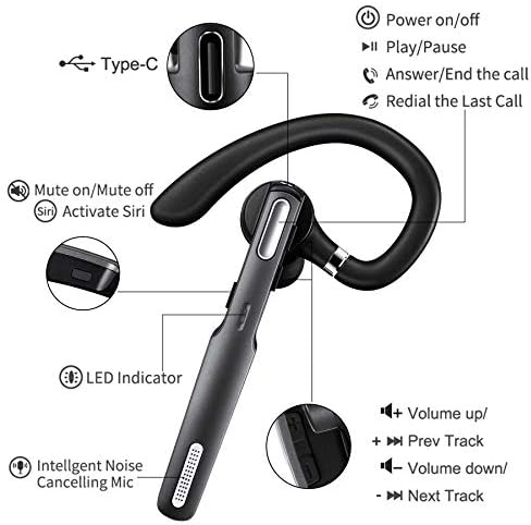 Bluetooth слушалка ICOMTOFIT, Безжична Bluetooth слушалка V5.0, слушалки, свободни ръце с вграден микрофон за управление /бизнес