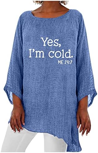 Памук, Ленени Блузи за жени Yes I ' m Me Cold 24:7, Обикновен Пуловер с кръгло деколте и дълъг Ръкав, Есенни Елегантни Ризи
