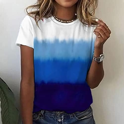 Графична Тениска с Цветен Модел За Подрастващите Момичета С Къс Ръкав 2023, Памучен Блуза с Кръгло Деколте и