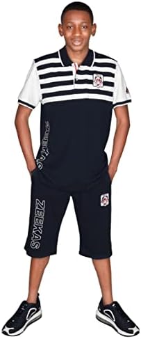 Мъжки Ежедневни Риза Поло с Къс ръкав и къси Панталони, Комплект от две части, Тъмно Синьо с Бял Памук Спортен Костюм