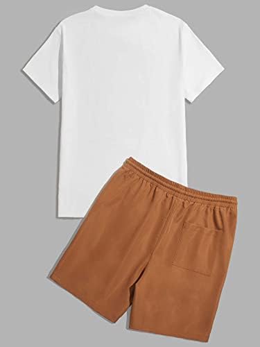 Мъжко облекло от две части NIBHZ, Мъжка Тениска с писмото шарени и къси панталони с завязками на талията (Цвят: многоцветен, Размер: X-Large)