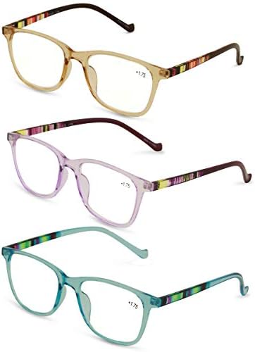 Очила за четене 3 опаковки, женски прозрачни очила за четене, обемно каре, вертикална ивица, сб