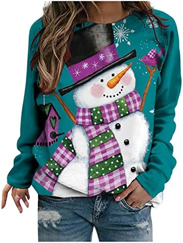 Xiaojmake Женски Коледни Върхове, Красиви Свитшоты с Принтом Снежен човек, Ежедневни Свободни Пуловер с Кръгло Деколте